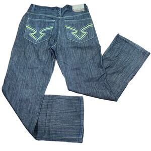 Vintage Y2K EST Baggy Dark Wash Embroidered Pockets Skater Hip Hop Jeans 36x34